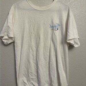 White Tee with Blue Shark Graphic